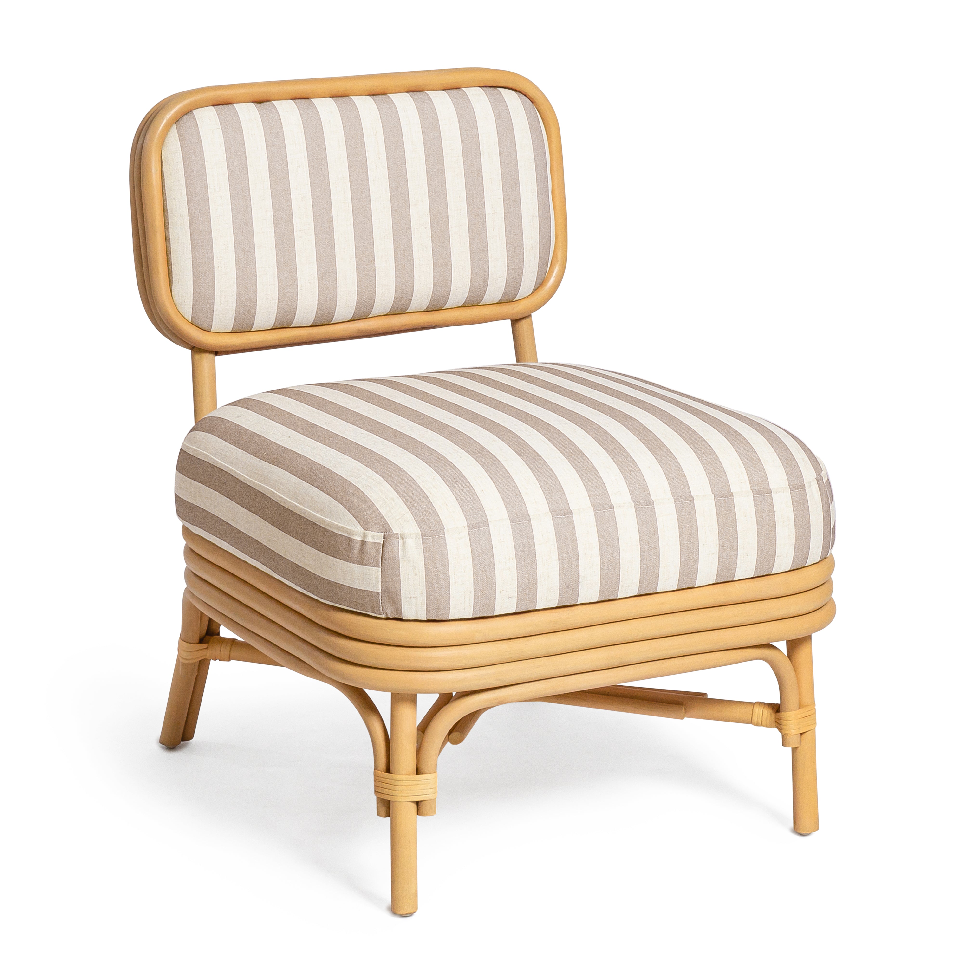 Dorine Striped Performance Linen and Rattan Accent Chair