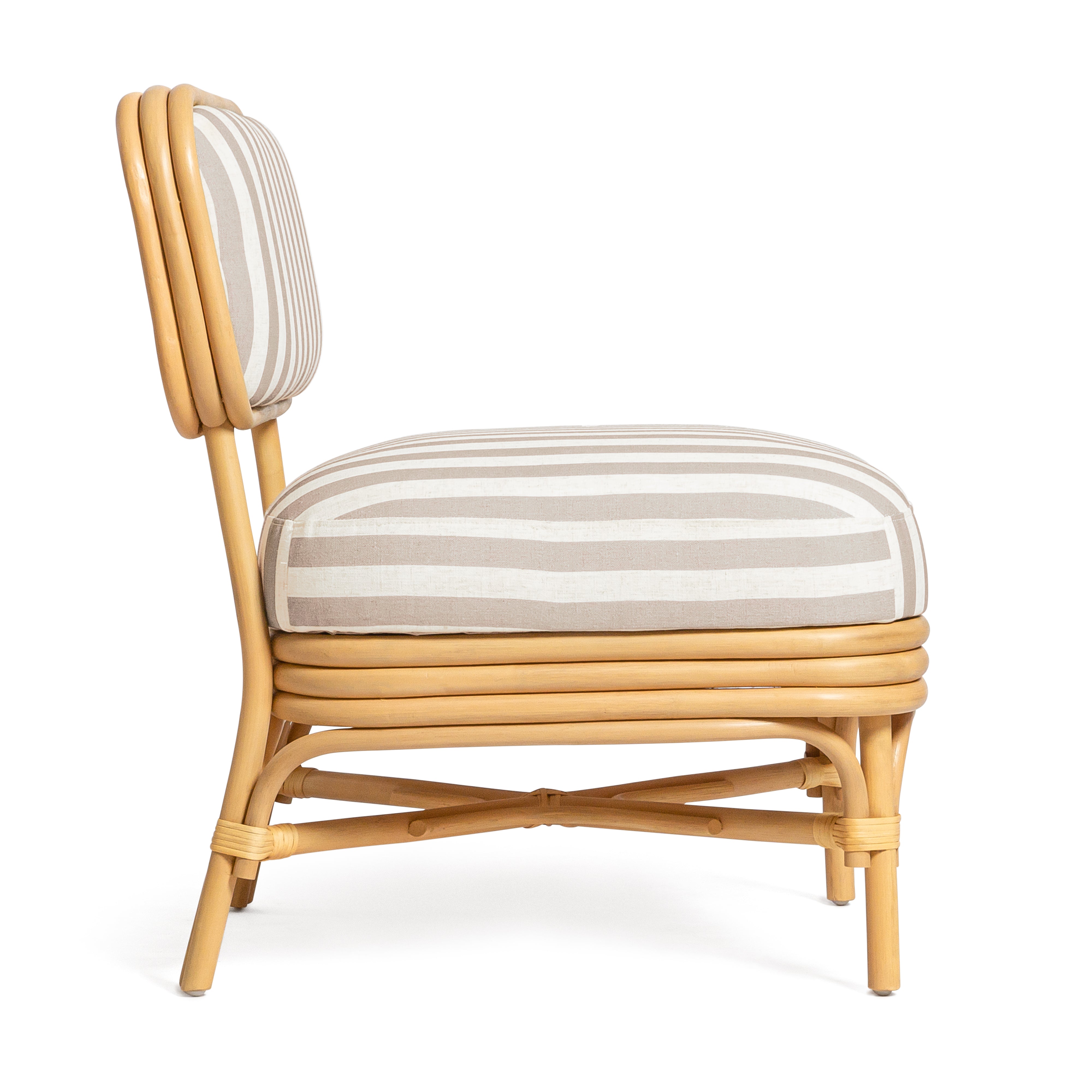 Dorine Striped Performance Linen and Rattan Accent Chair