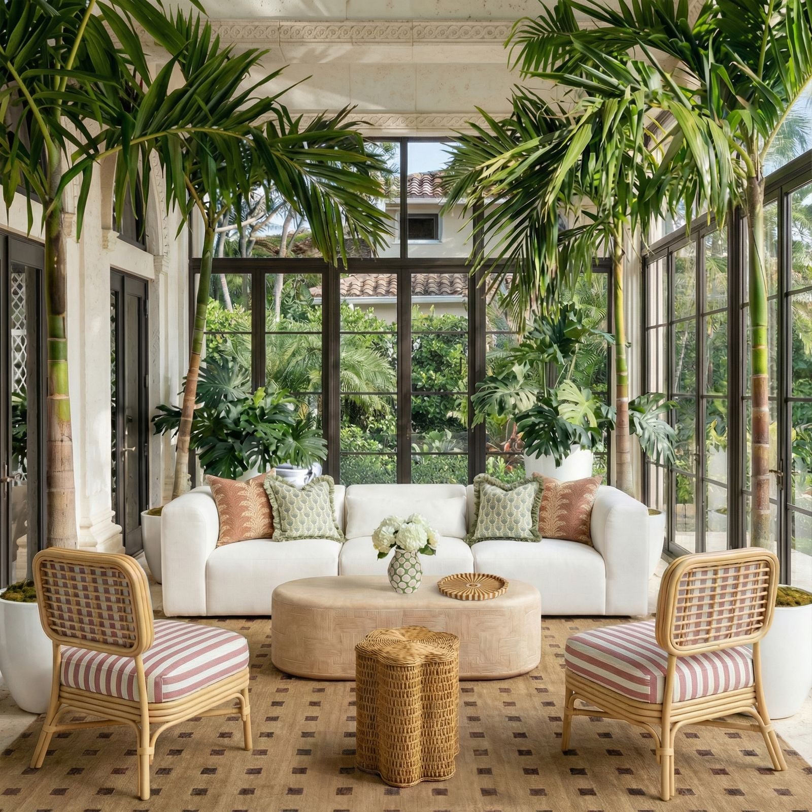 Dorine Striped Performance Linen and Rattan Accent Chair