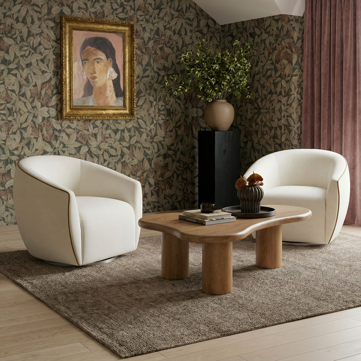 Jordan Contrast Piping Performance Velvet Swivel Accent Chair