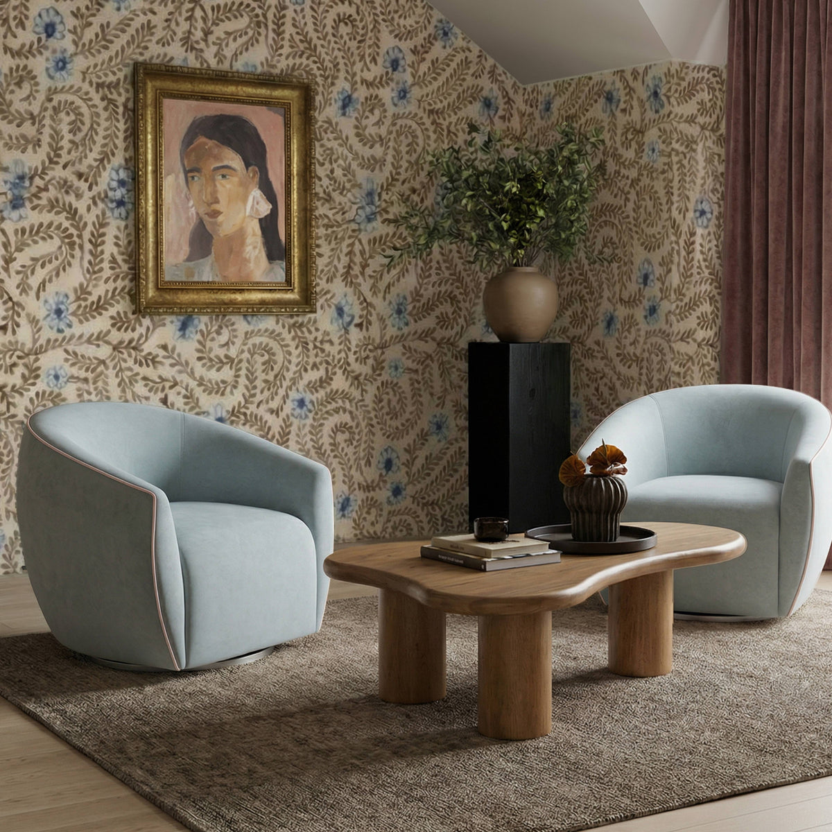 Jordan Contrast Piping Performance Velvet Swivel Accent Chair