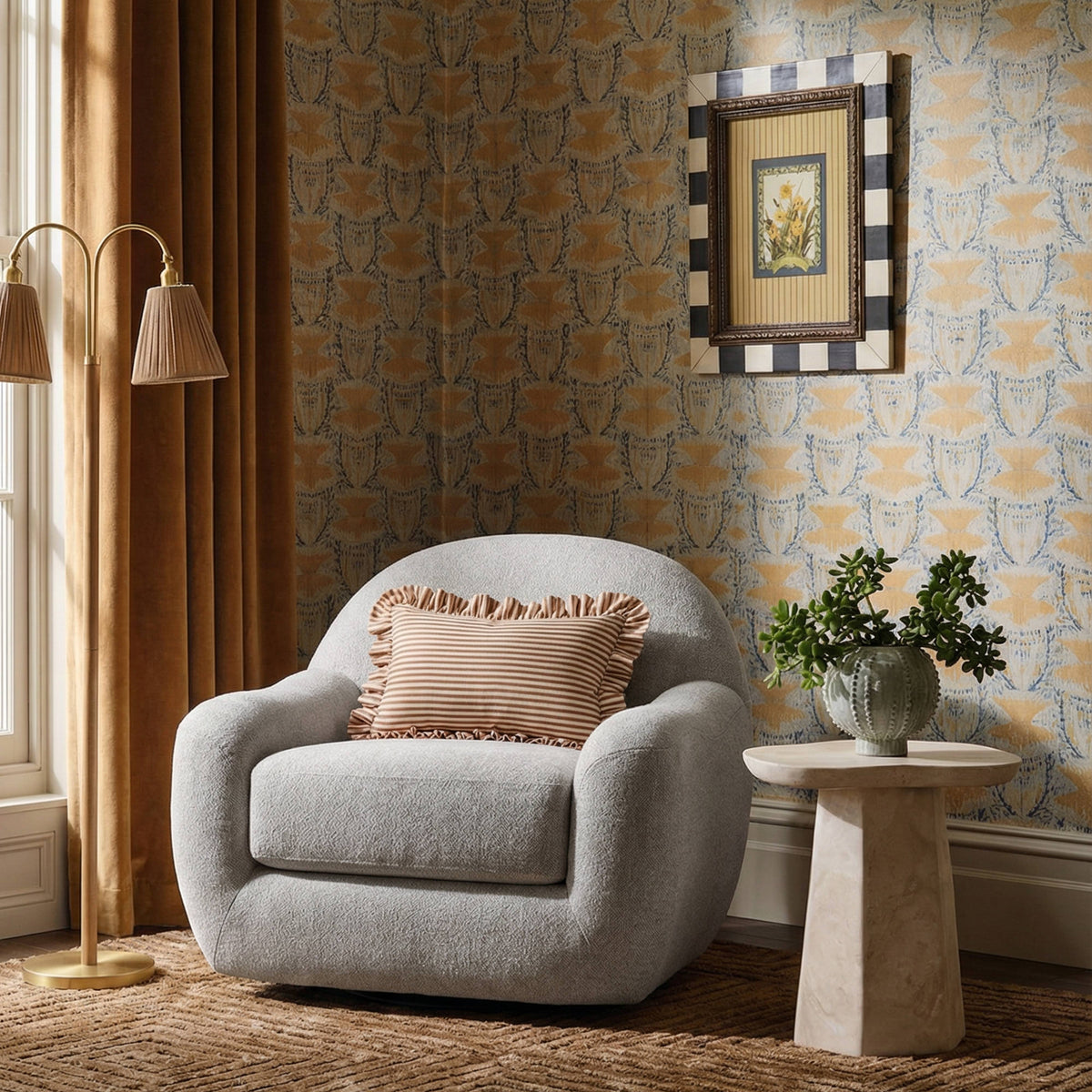 Tiago Warm Grey Performance Boucle Swivel Accent Chair