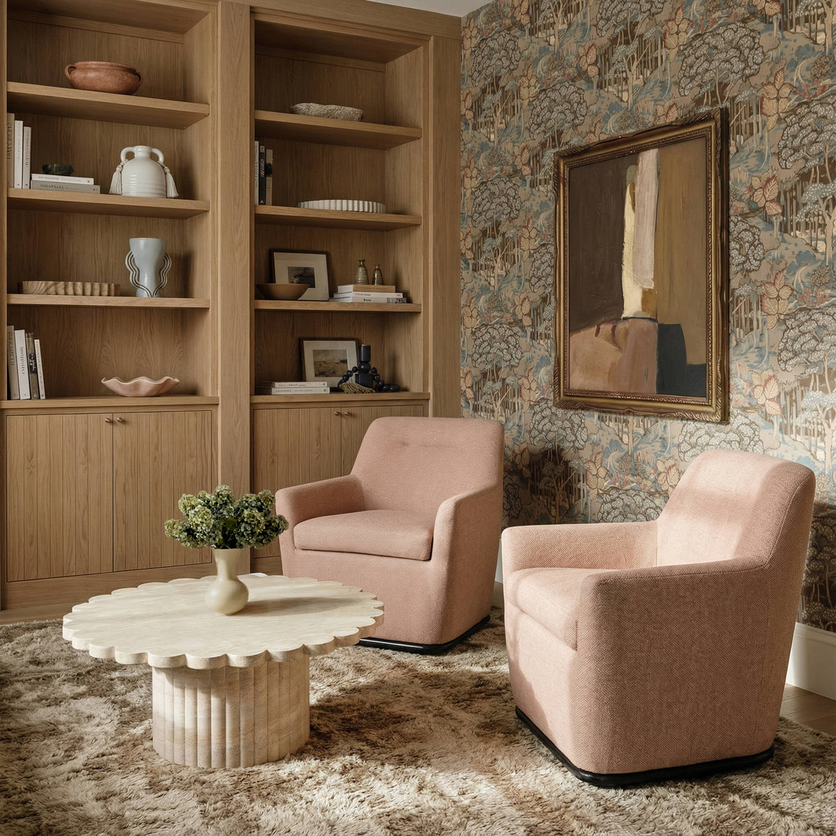 Mado Peach Textured Contract-Grade Fabric Swivel Accent Chair