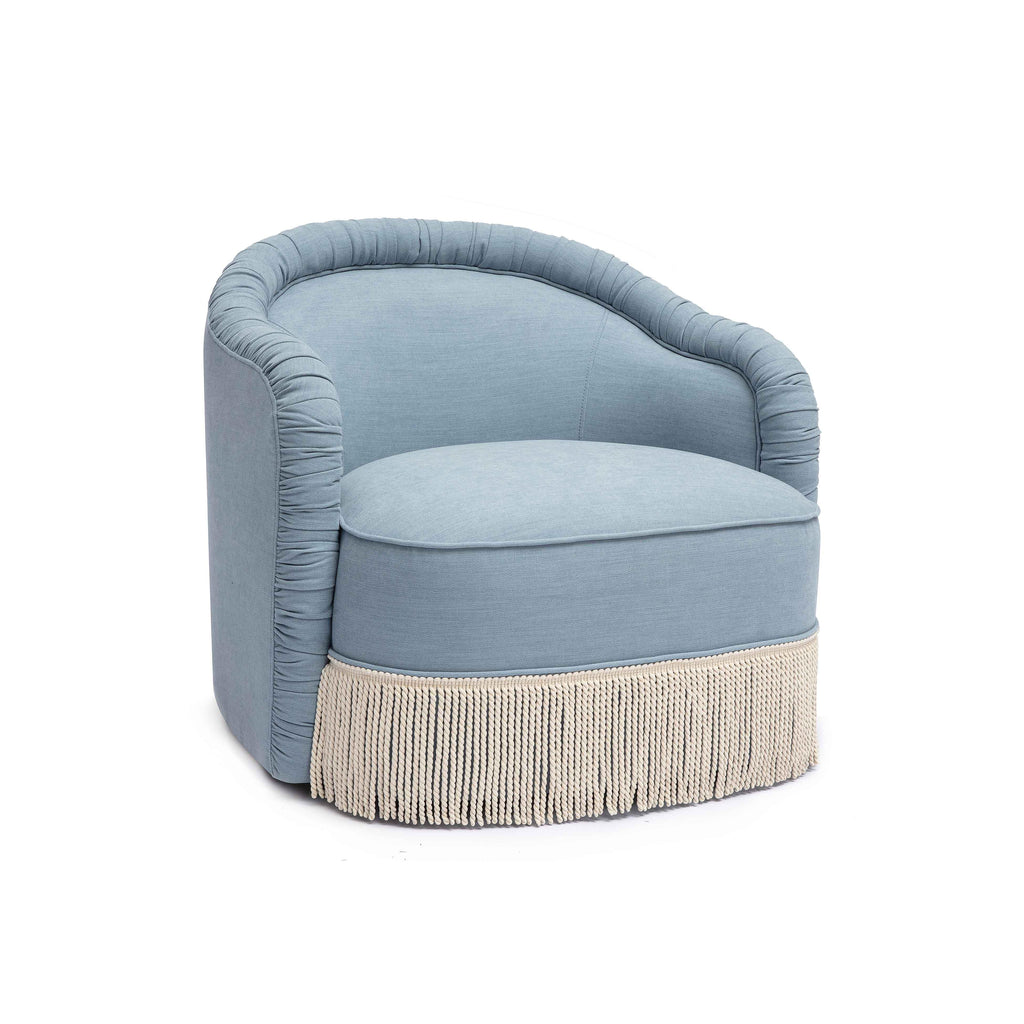 Pamela Faded Blue Recycled Fabric Tassel Lounge Chair