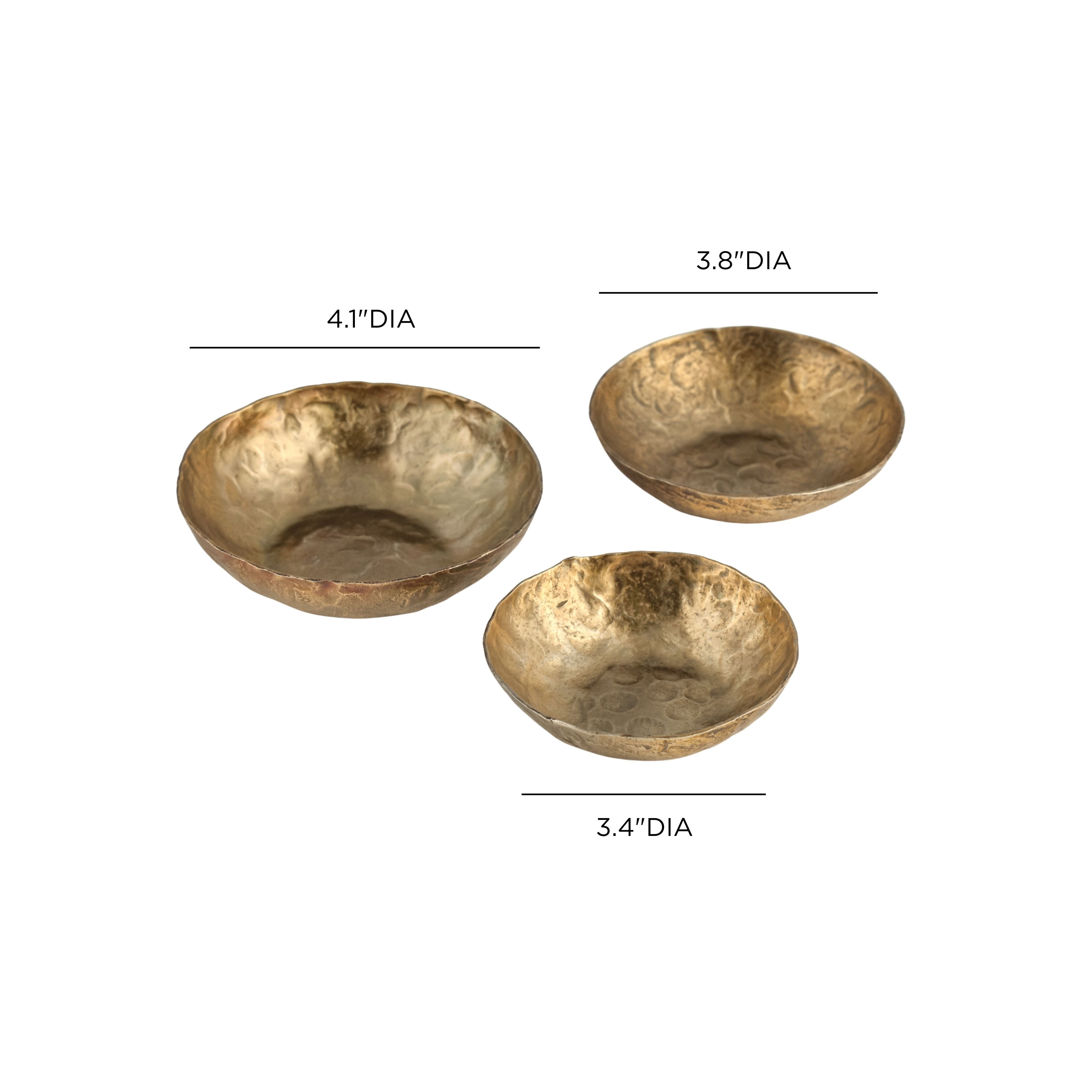 Shah Antique Brass Hammered Iron Catchall Round Bowls - Set of 3
