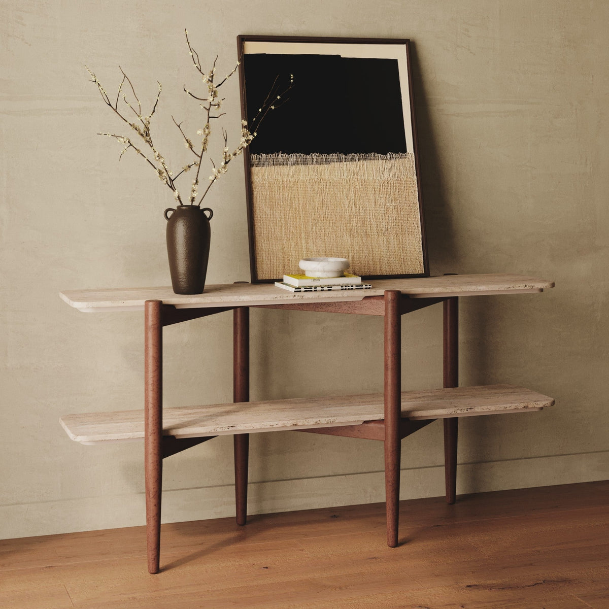 Terrace Travertine Oak Console Table