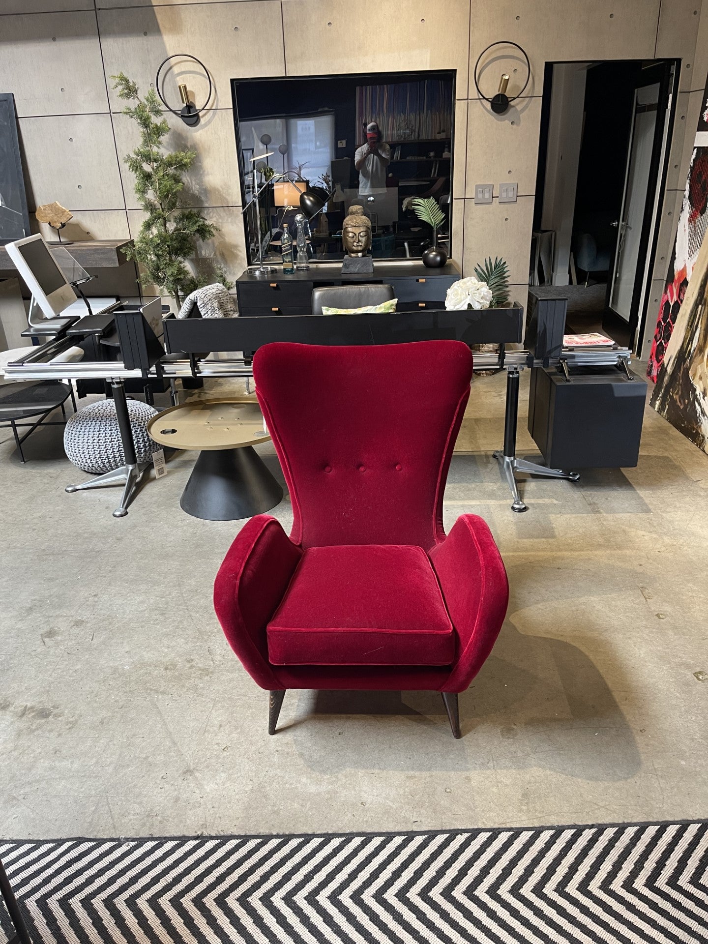 Floor Model - Vintage Form Chair - Red Mohair  OB OUTLET     Four Hands, Mid Century Modern Furniture, Old Bones Furniture Company, Old Bones Co, Modern Mid Century, Designer Furniture, https://www.oldbonesco.com/