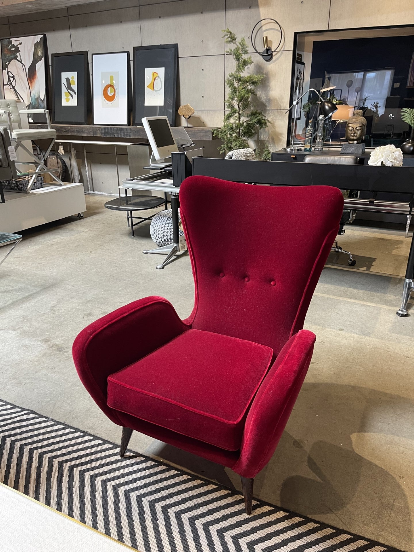Floor Model - Vintage Form Chair - Red Mohair  OB OUTLET     Four Hands, Mid Century Modern Furniture, Old Bones Furniture Company, Old Bones Co, Modern Mid Century, Designer Furniture, https://www.oldbonesco.com/