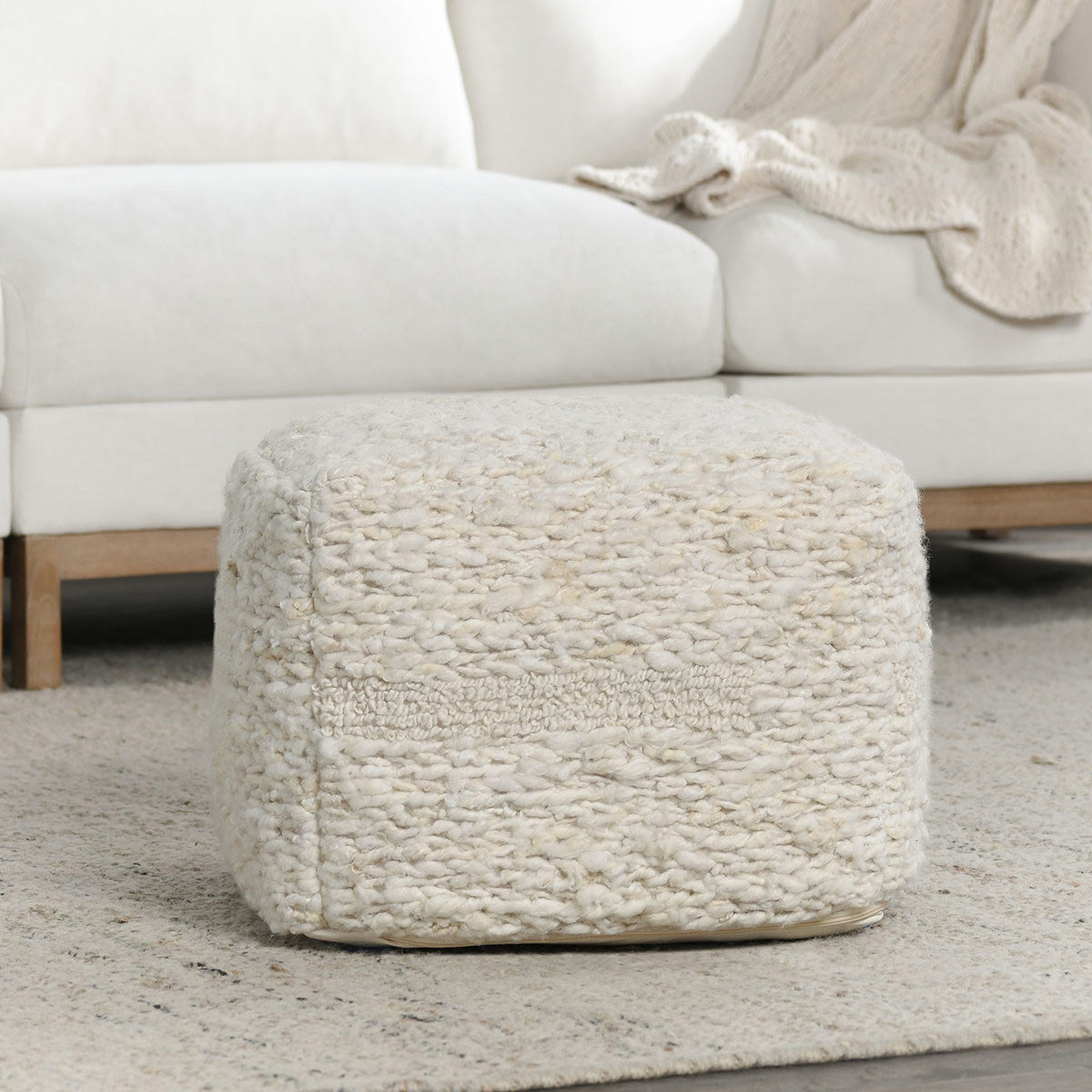 Sinclair Ivory Pouf by Classic Home