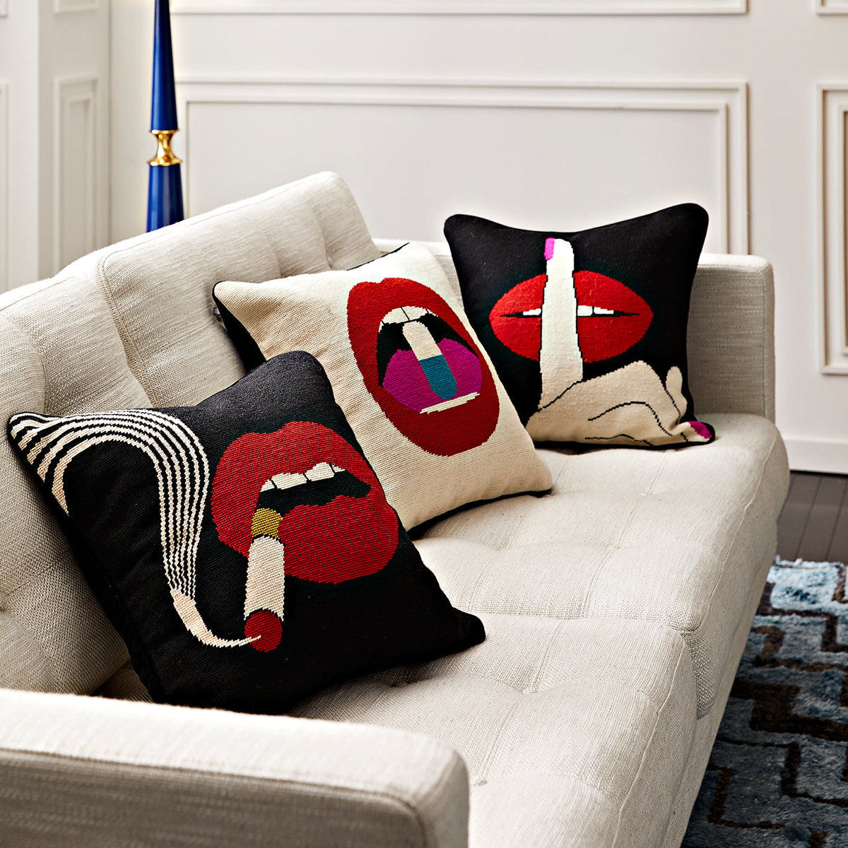 Lips Smolder Needlepoint Pillow