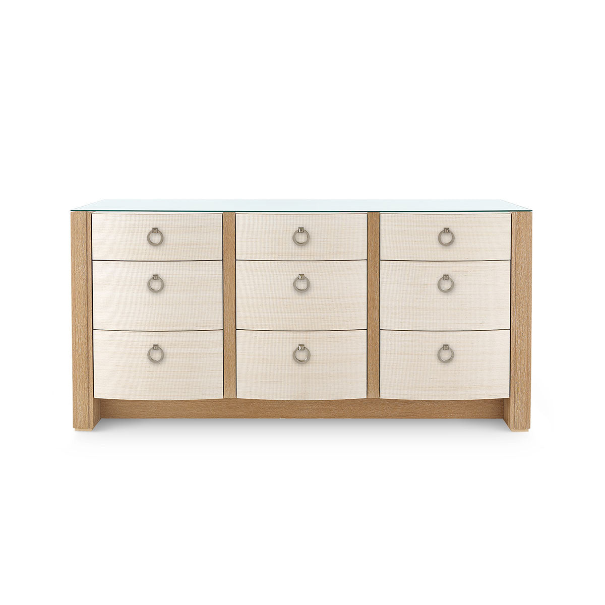 Albert Extra Large 9-Drawer Buffet with Glass Top / Light Natural Shimmer