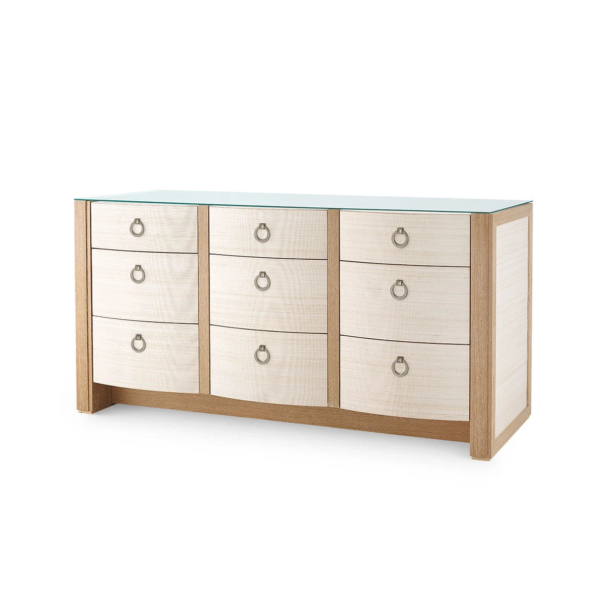 Albert Extra Large 9-Drawer Buffet with Glass Top / Light Natural Shimmer