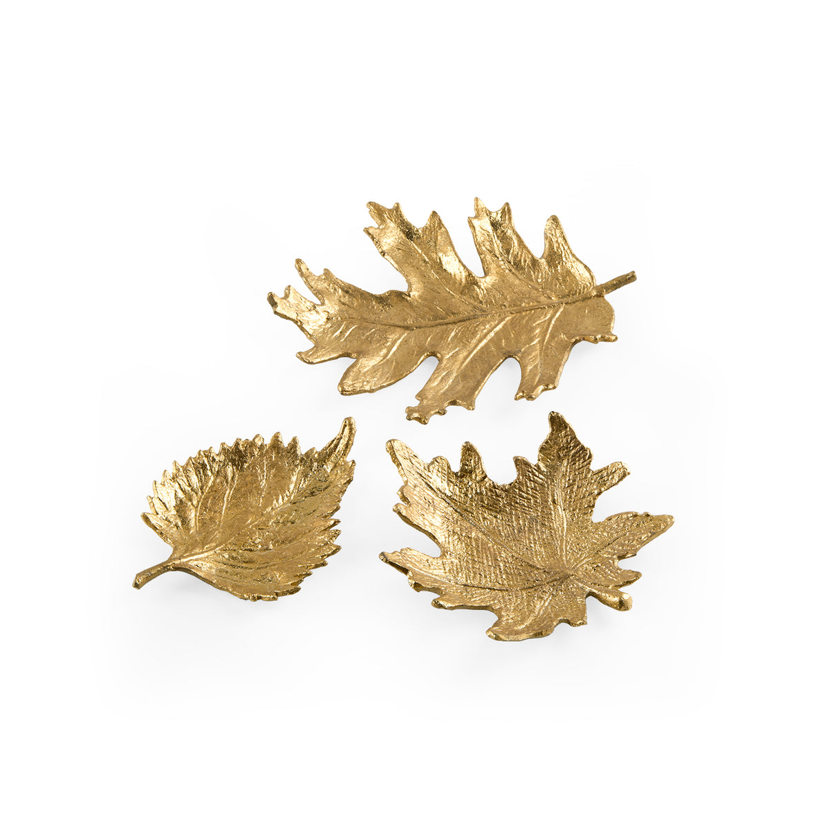 Adirondack Nesting Bowls Set of 3 by Villa & House — gold-leaf birch, maple and oak leaf bowls arranged together
