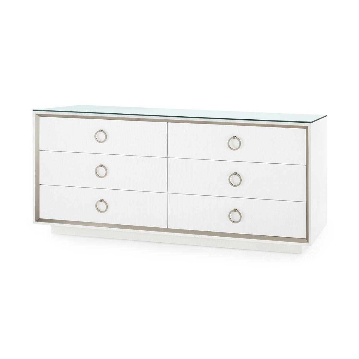 Ansel Extra Large 6-Drawer Buffet with Glass Top / Chiffon White