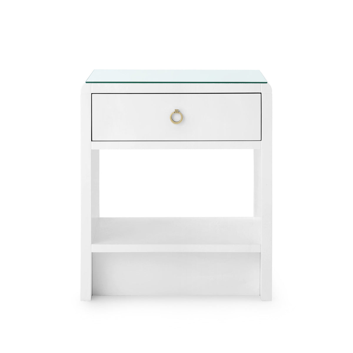 Benjamin 1-Drawer Side Table with Glass Top / White Pearl