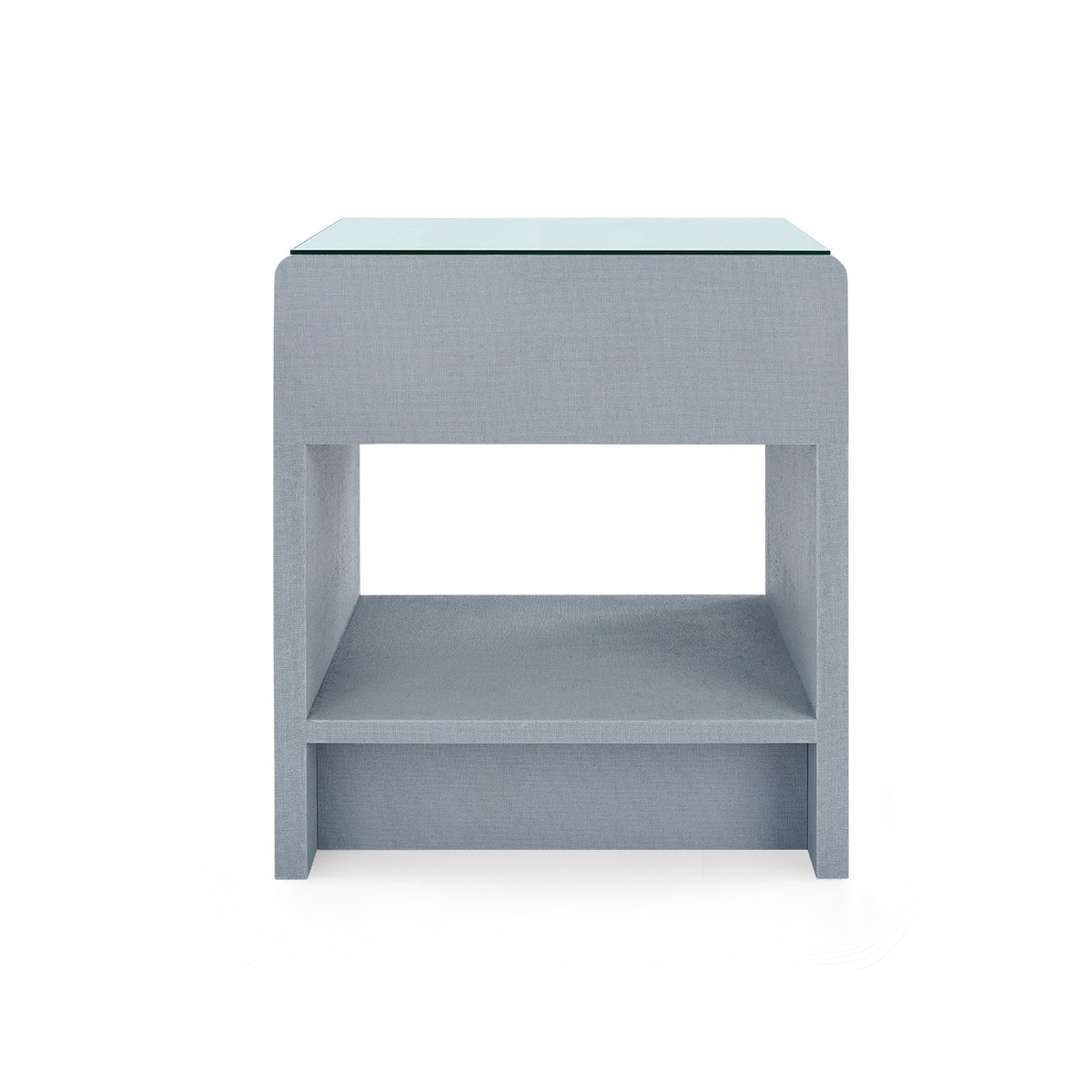 Benjamin Linen 1-Drawer Side Table with Glass Top