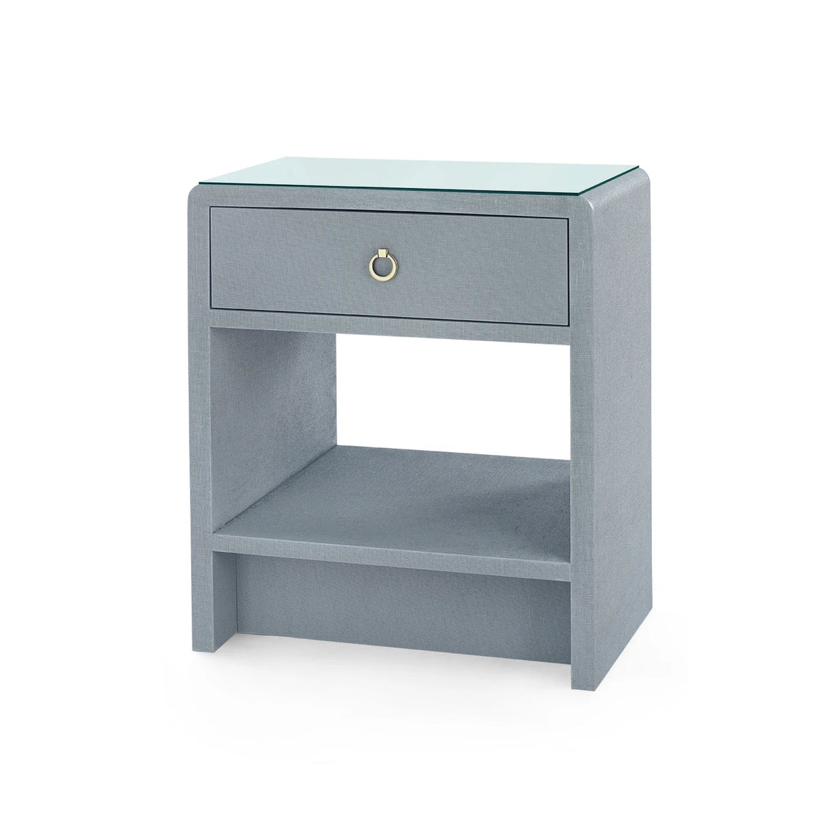 Benjamin Linen 1-Drawer Side Table with Glass Top
