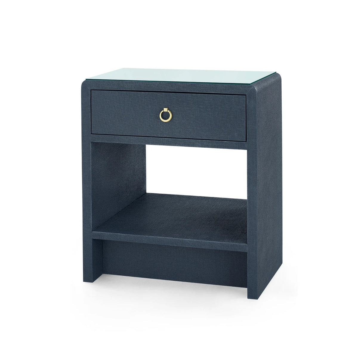 Benjamin Linen 1-Drawer Side Table with Glass Top