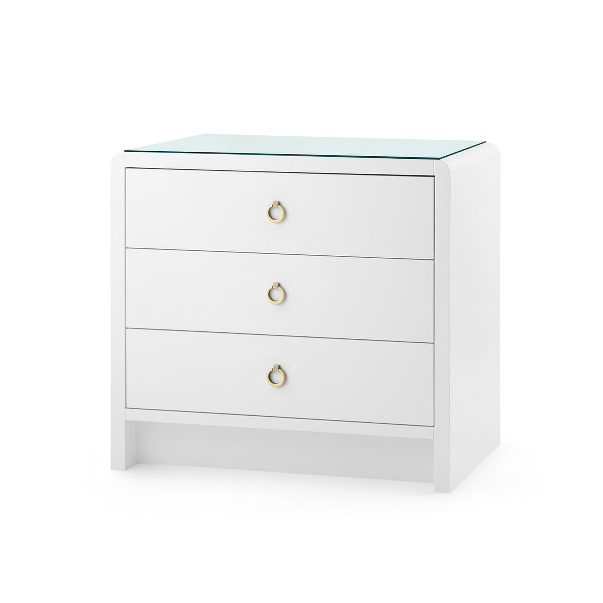 Bryant Linen 3-Drawer Side Table with Glass Top