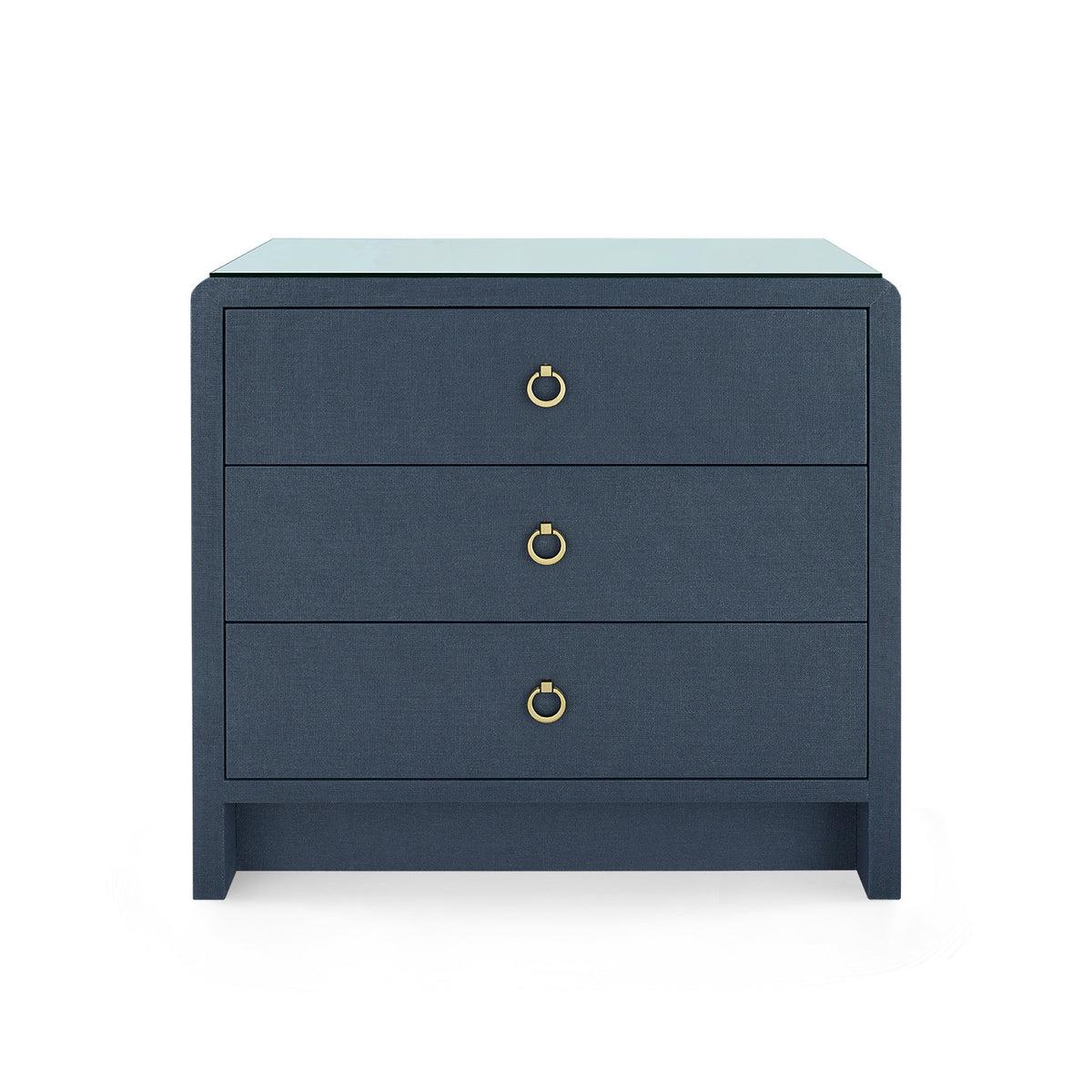 Bryant Linen 3-Drawer Side Table with Glass Top