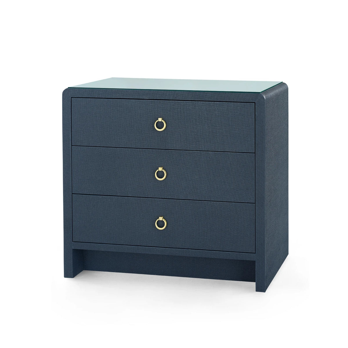 Bryant Linen 3-Drawer Side Table with Glass Top