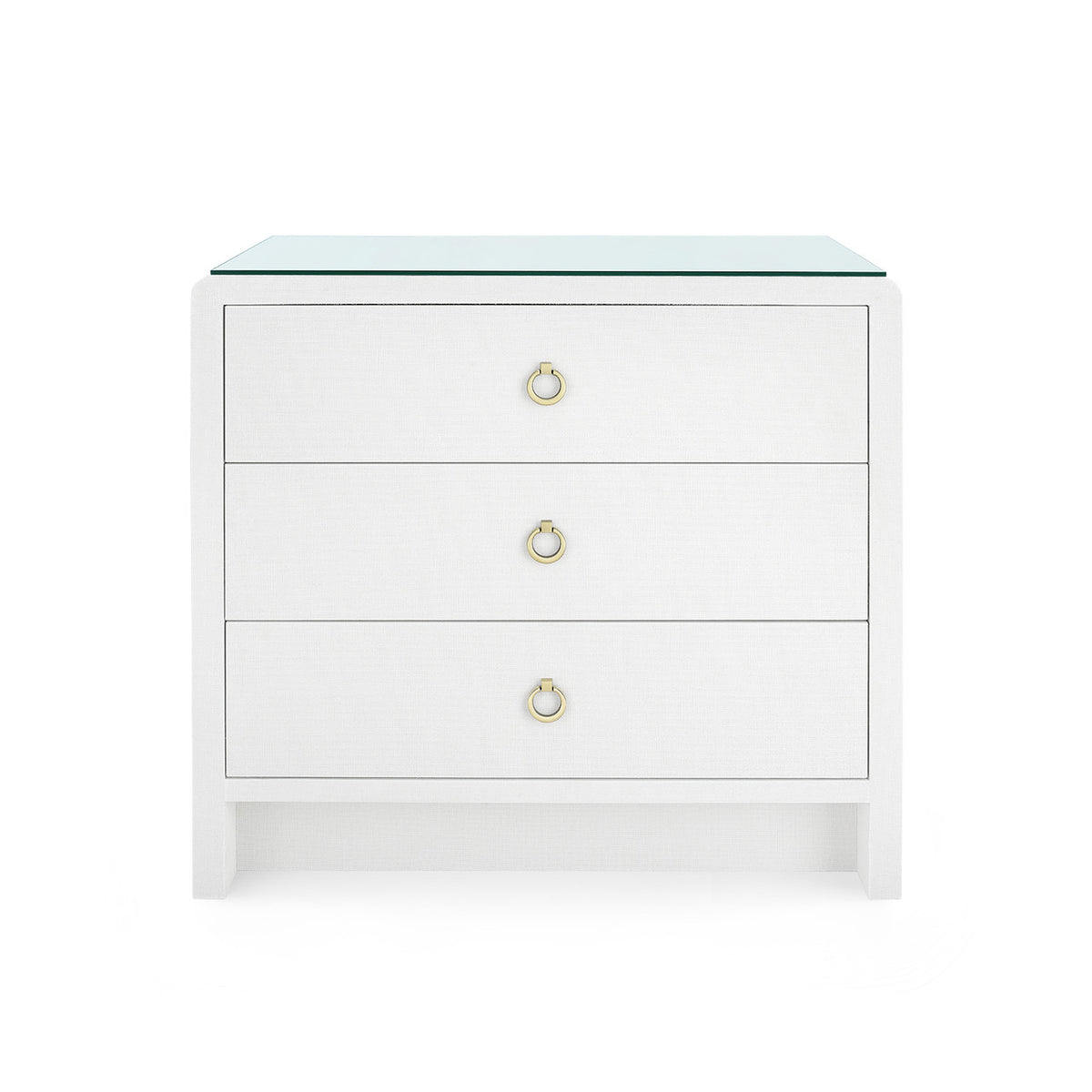 Bryant Linen 3-Drawer Side Table with Glass Top