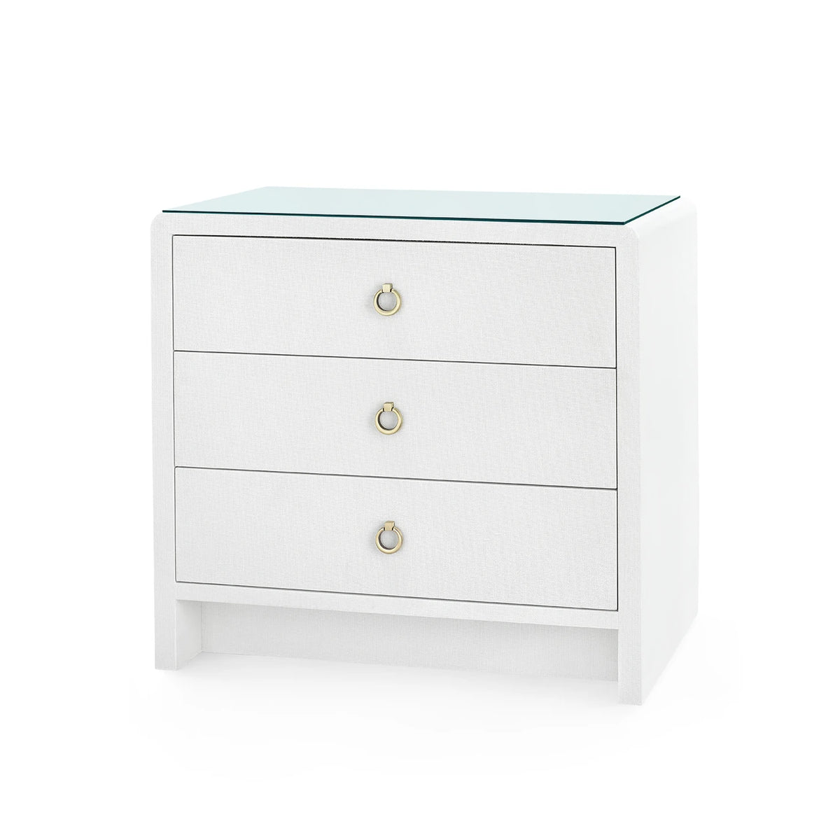 Bryant Linen 3-Drawer Side Table with Glass Top