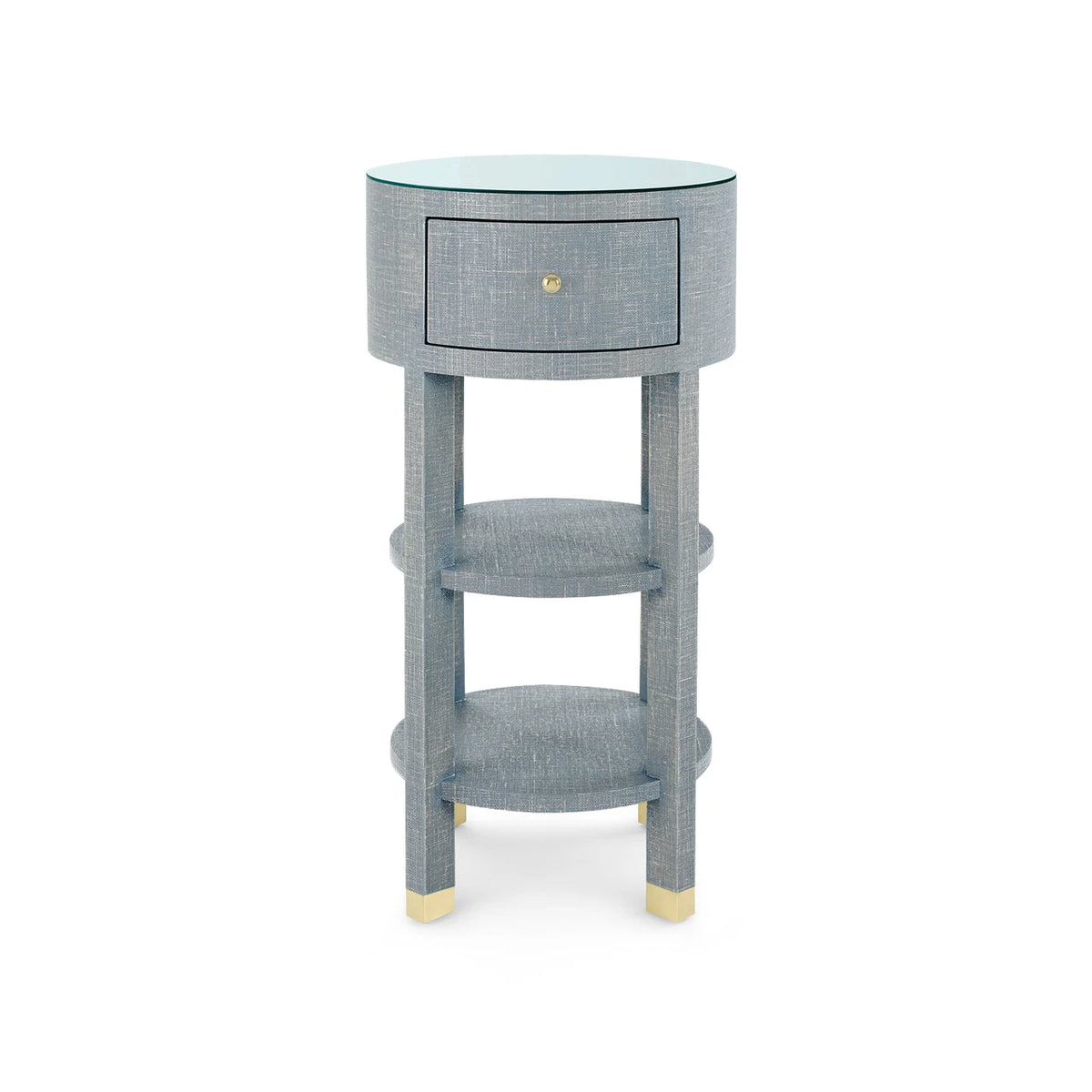 Claudette 803-GT 1-Drawer Round Side Table with Glass Top