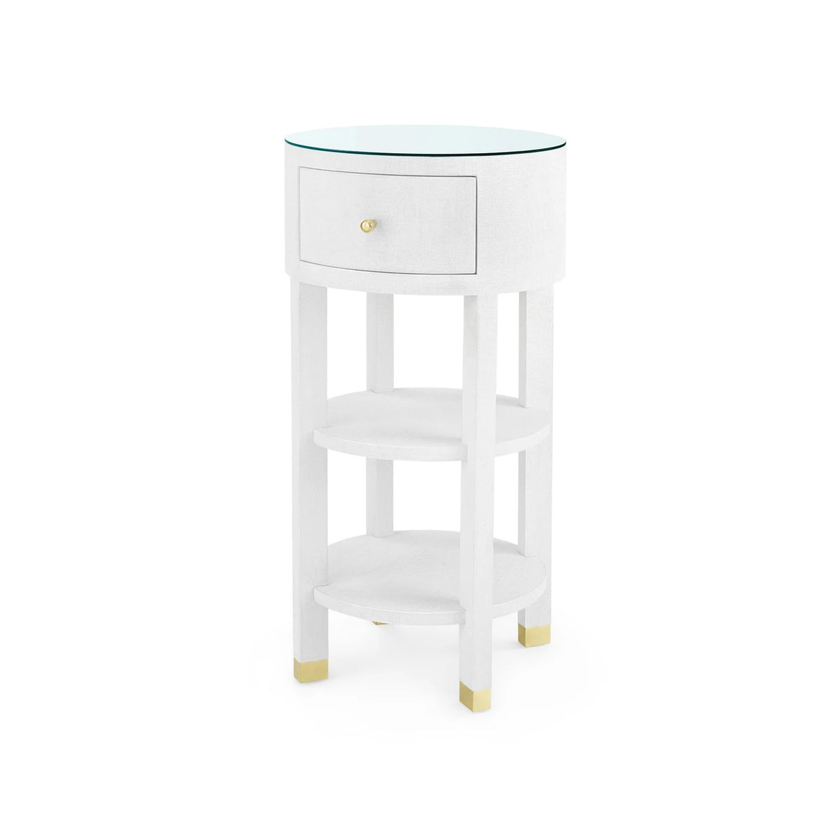 Claudette 803-GT 1-Drawer Round Side Table with Glass Top