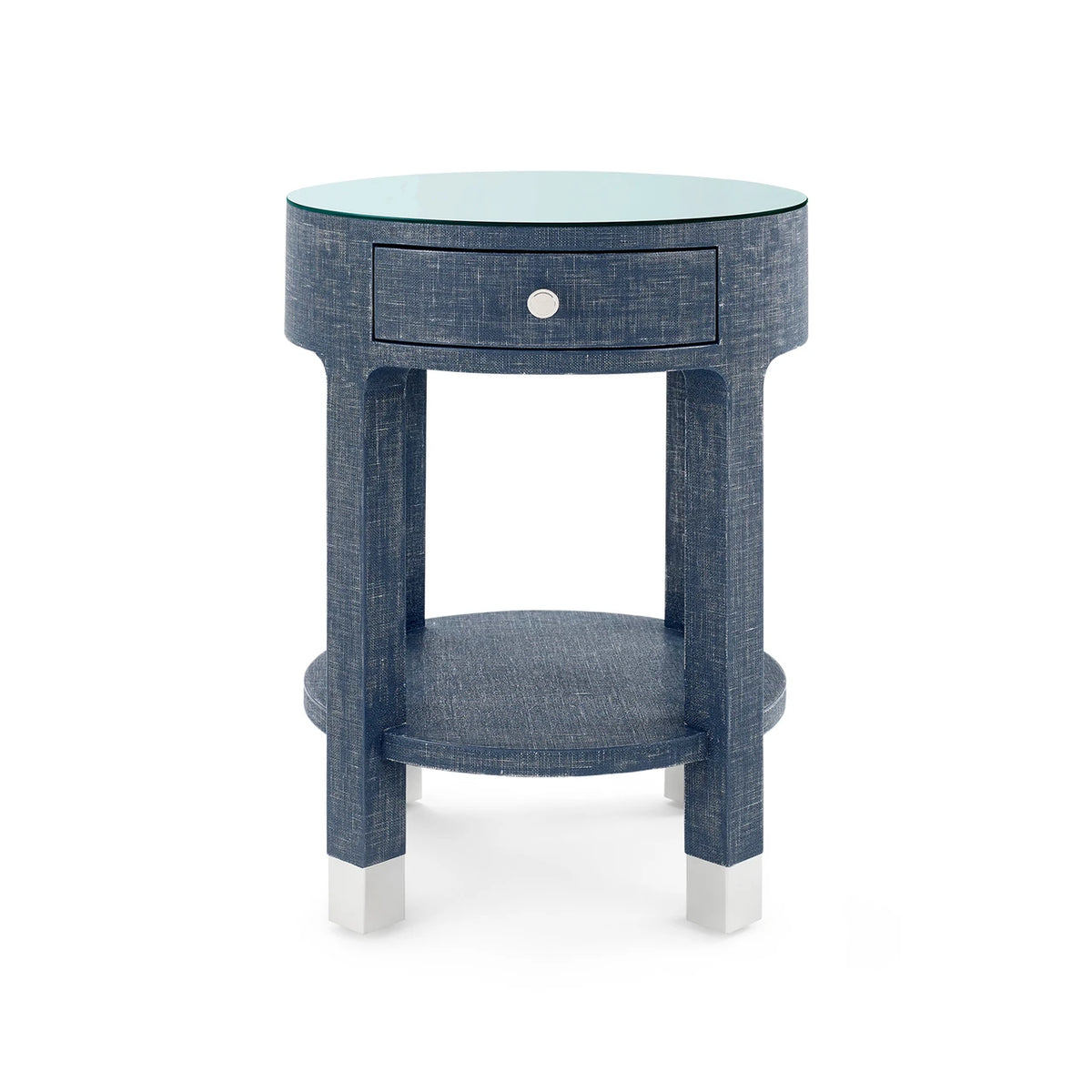 Dakota 1-Drawer Round Side Table with Glass Top
