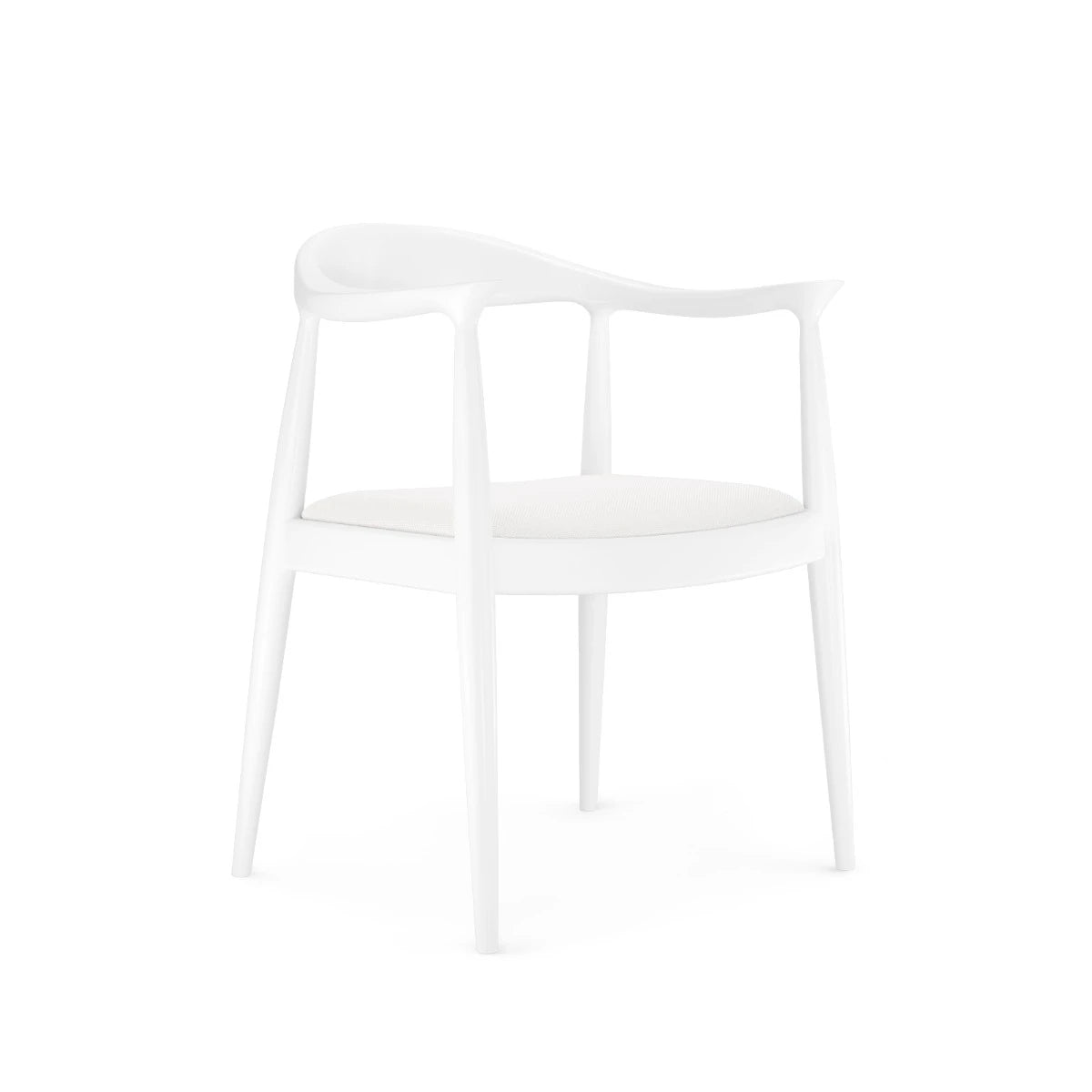 Danish Armchair by Villa & House — Eggshell White lacquered mahogany frame and natural linen cushion, three-quarter view