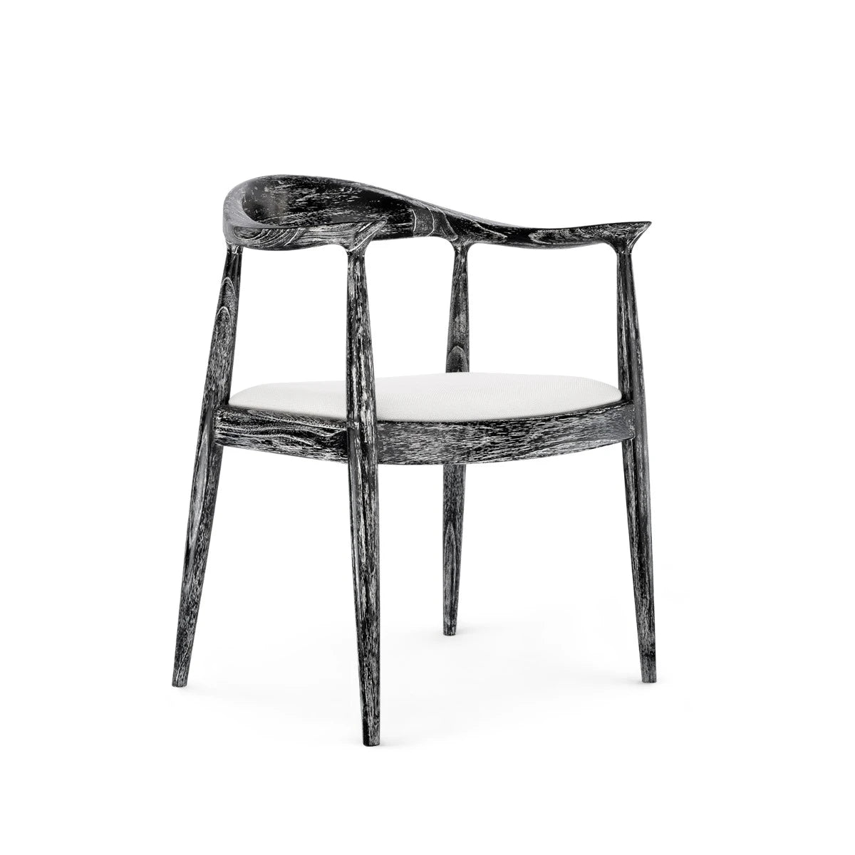 Danish Armchair by Villa & House — Jet Black lacquered mahogany frame with natural linen cushion, three-quarter view