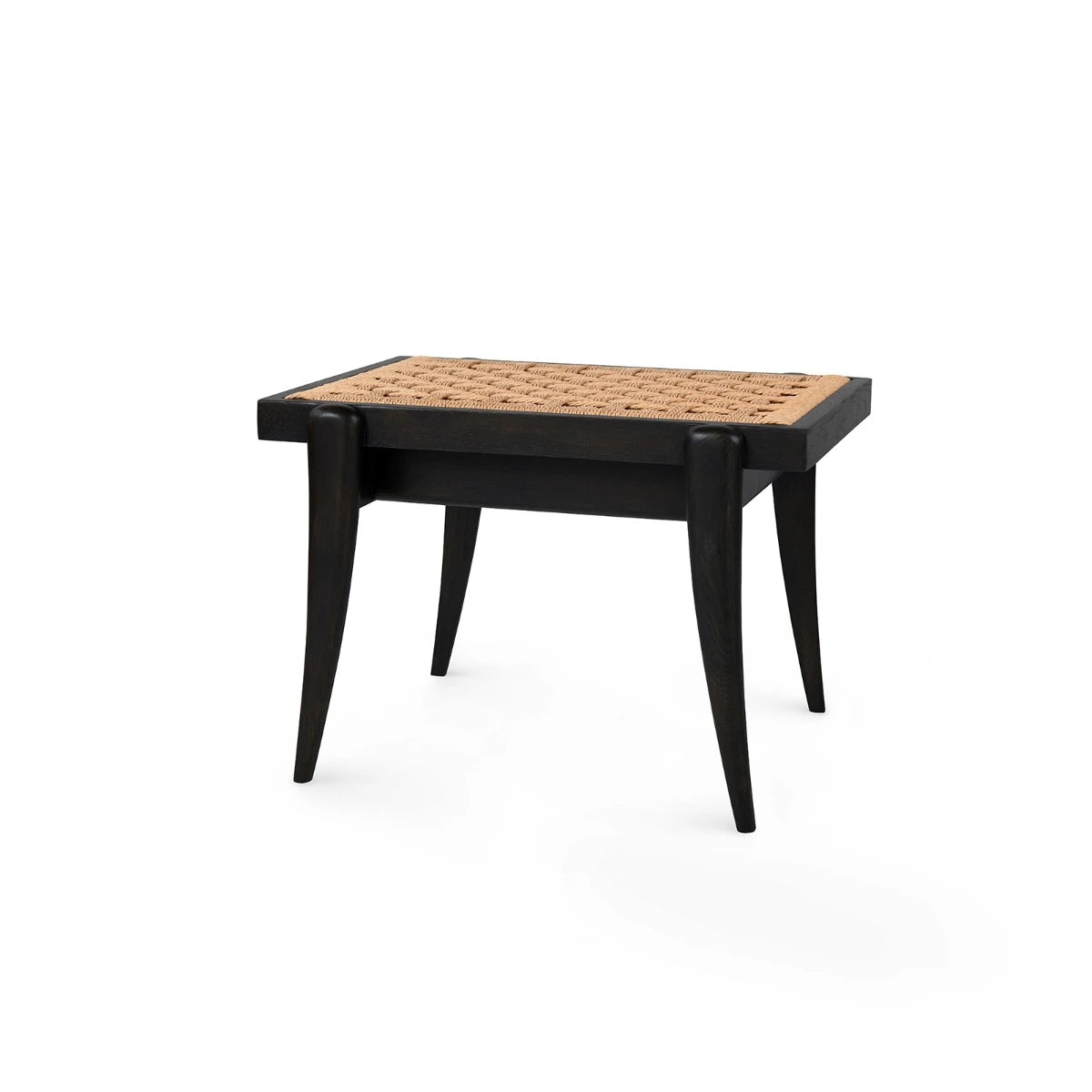 Dylan Stool by Villa & House — Espresso stained oak frame and handwoven seagrass seat, three-quarter view.