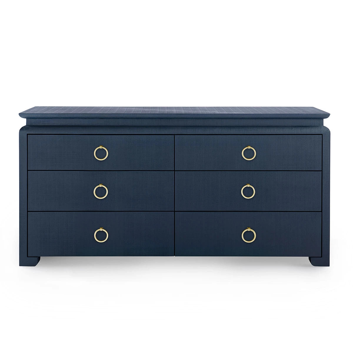 Elina Extra Large 6-Drawer Dresser by Villa & House — lacquered heavy linen with polished brass ring pulls, front view