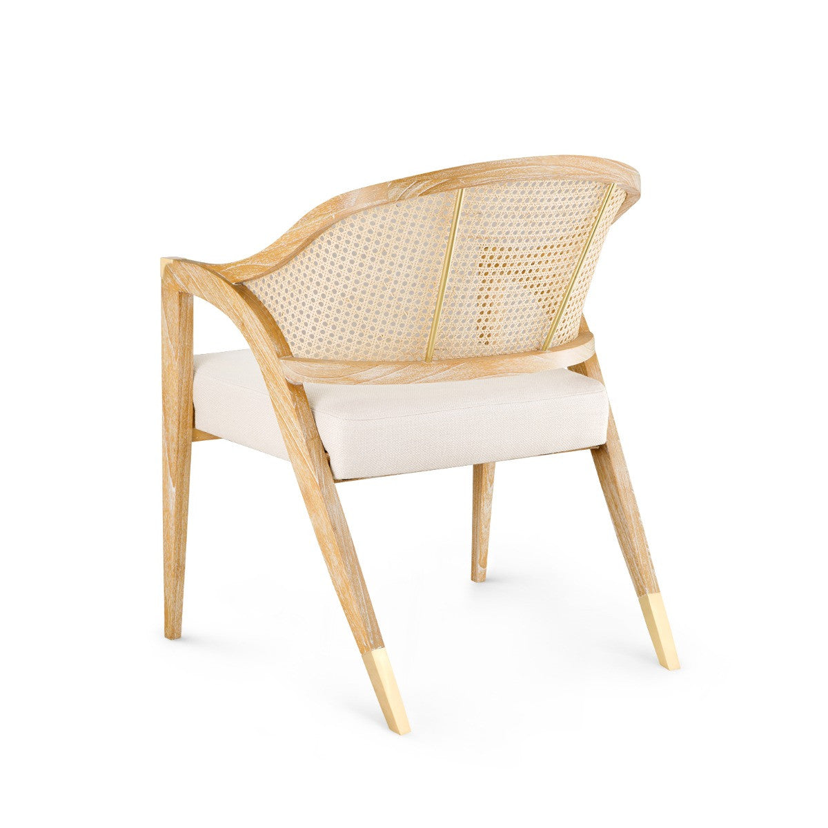 Edward Lounge Chair by Villa & House — light cerused mahogany with curved cane back and bronze supports, rear angled view.