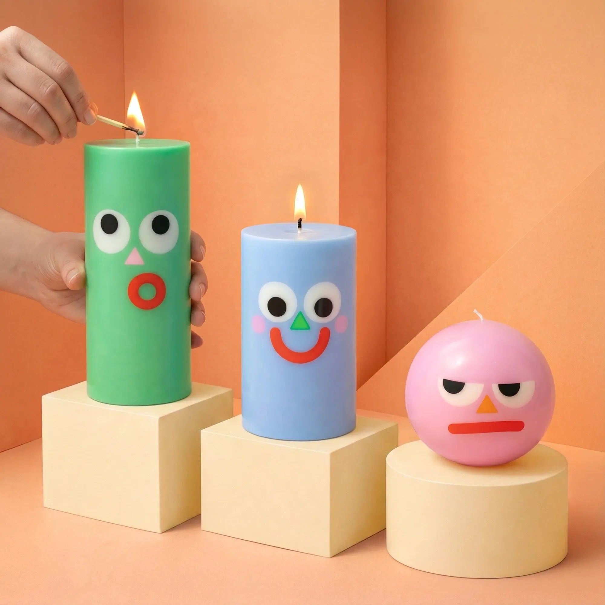 Moodz - Dippy Pillar Face Candle - Green