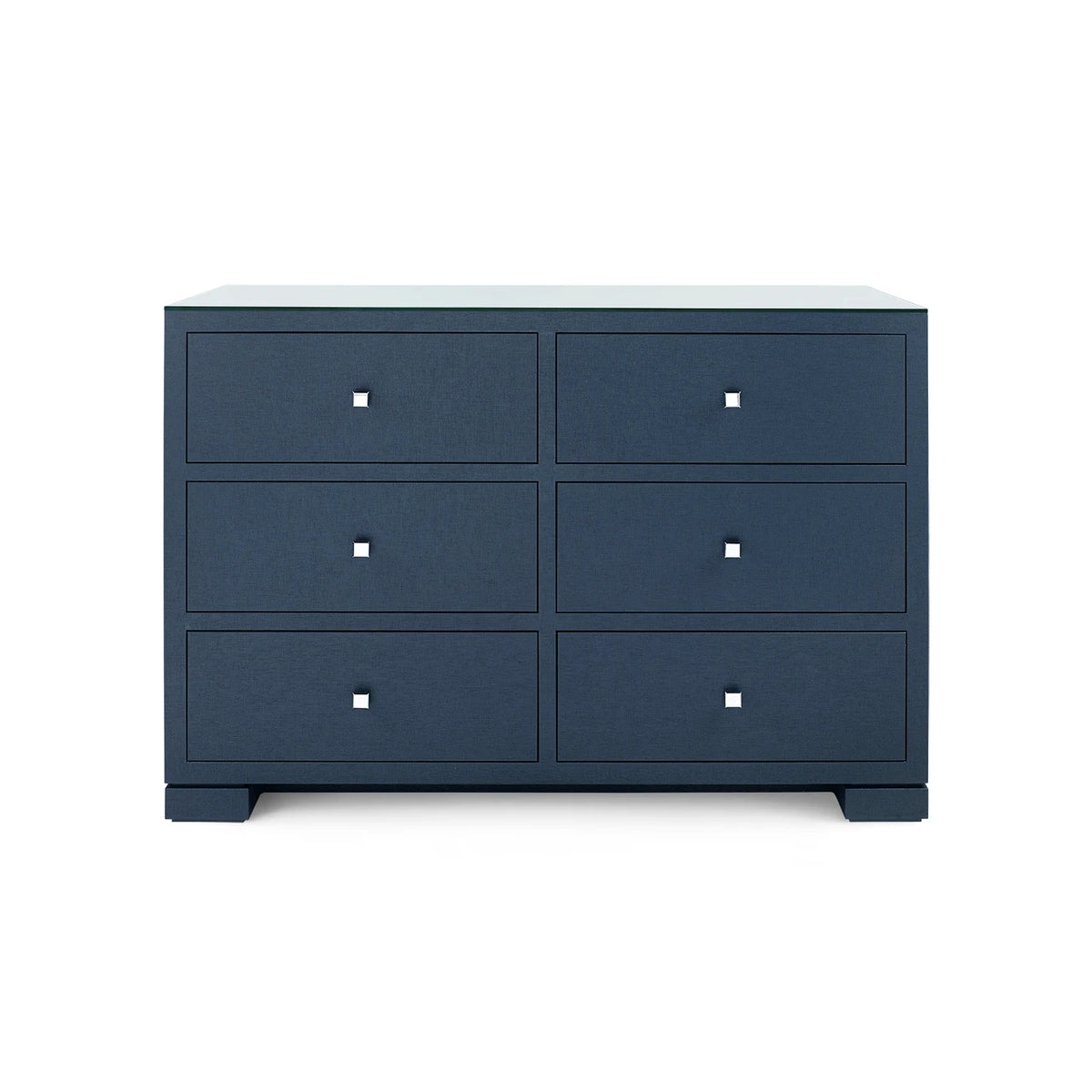 Frances Extra Large 6-Drawer with Glass Top by Villa & House — Deep Navy grasscloth, front view