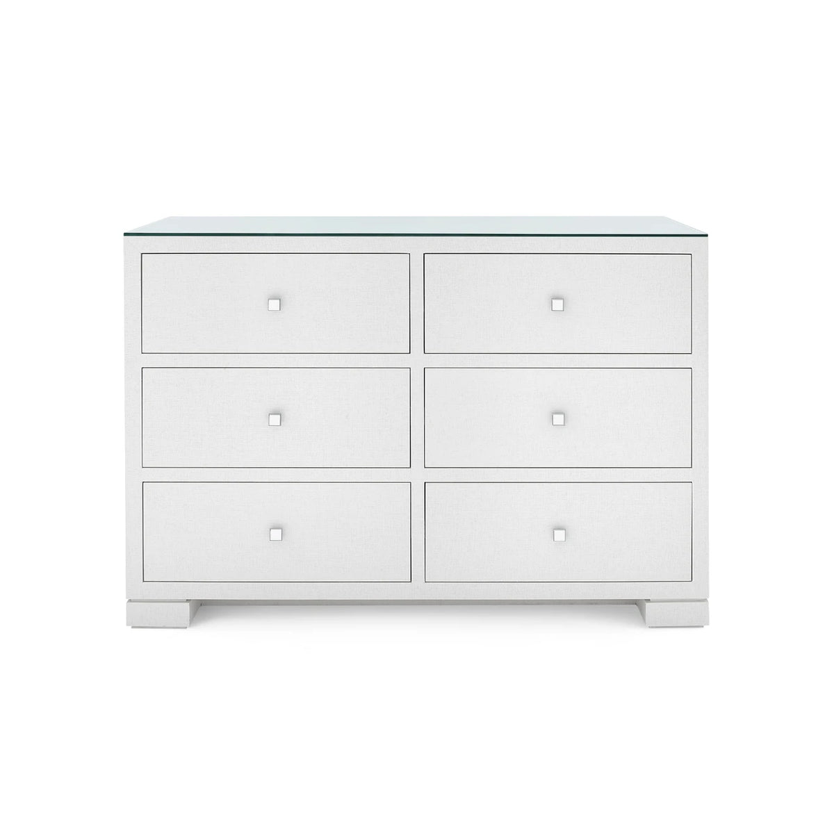 Frances Extra Large 6-Drawer with Glass Top by Villa & House — Chiffon White grasscloth, front view