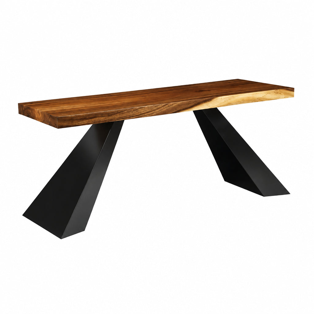Tapered Wood Console by Phillips Collection — chamcha wood top with two tapered metal legs.