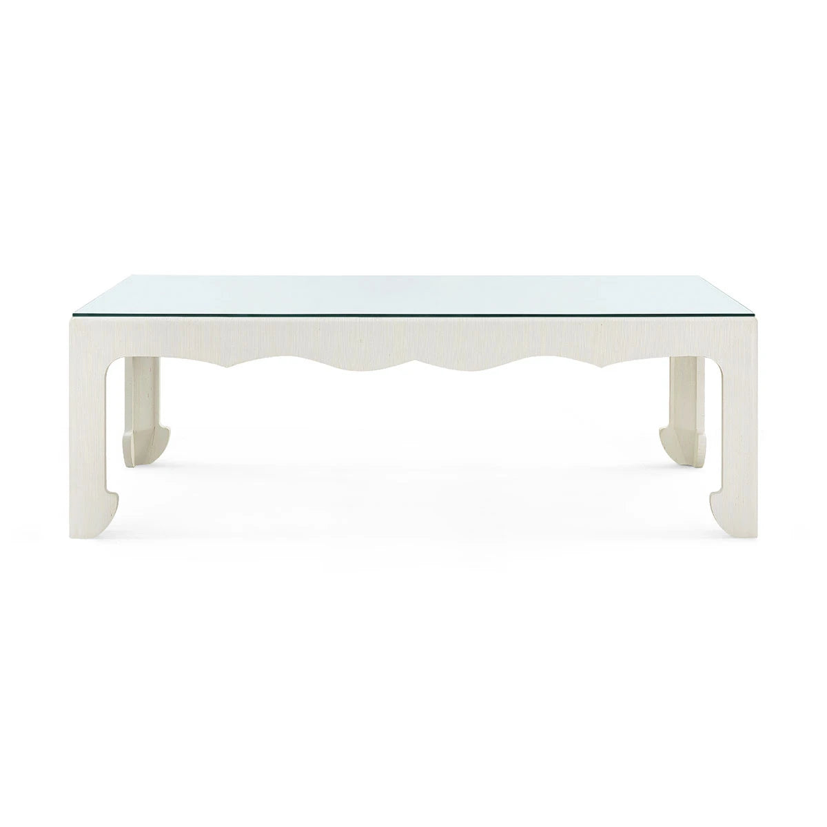 Gianna Coffee Table with Glass Top by Villa & House — Sand White grasscloth, front view