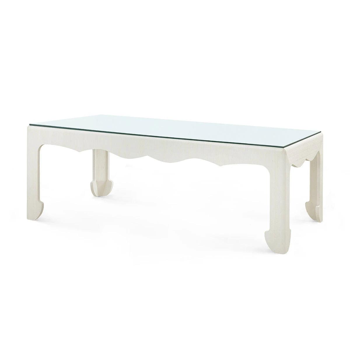 Gianna Coffee Table with Glass Top by Villa & House — Sand White grasscloth, angled view