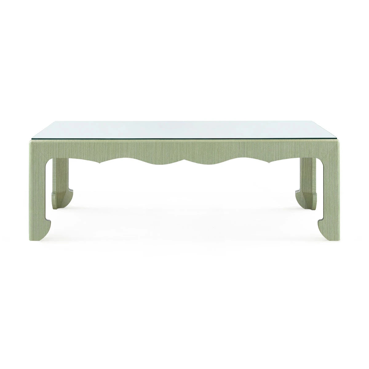 Gianna Coffee Table with Glass Top by Villa & House — Spring Green grasscloth, front view