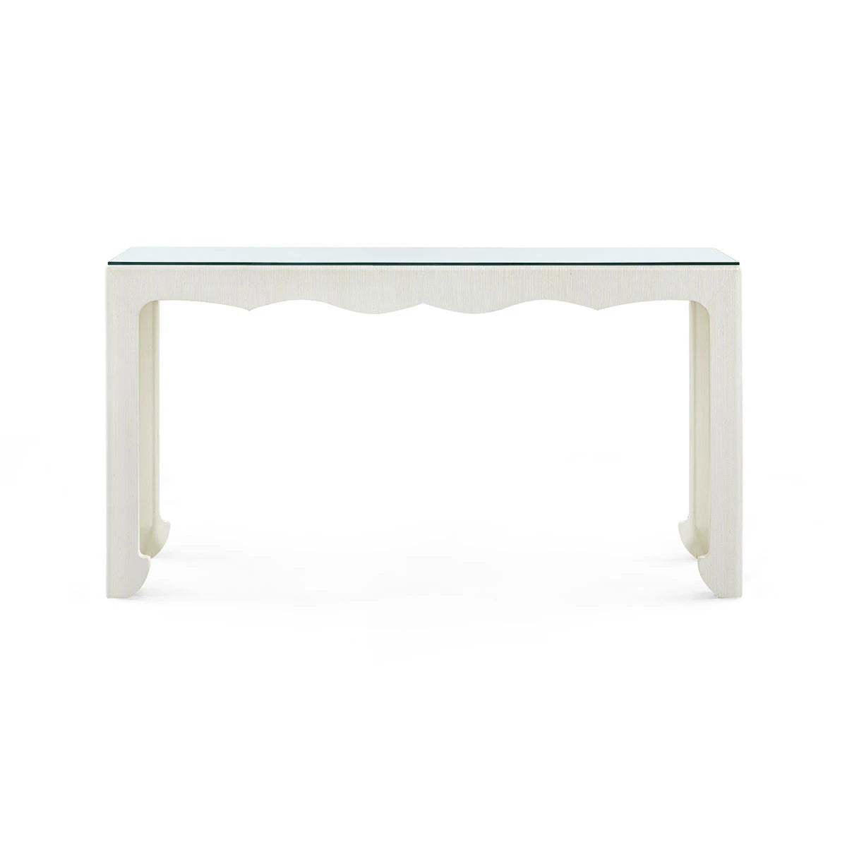 Gianna Console with Glass Top by Villa & House — Sand White grasscloth, front view