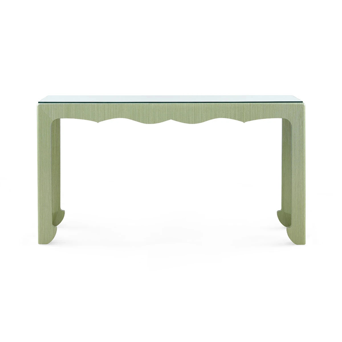 Gianna Console with Glass Top by Villa & House — Spring Green grasscloth, front view
