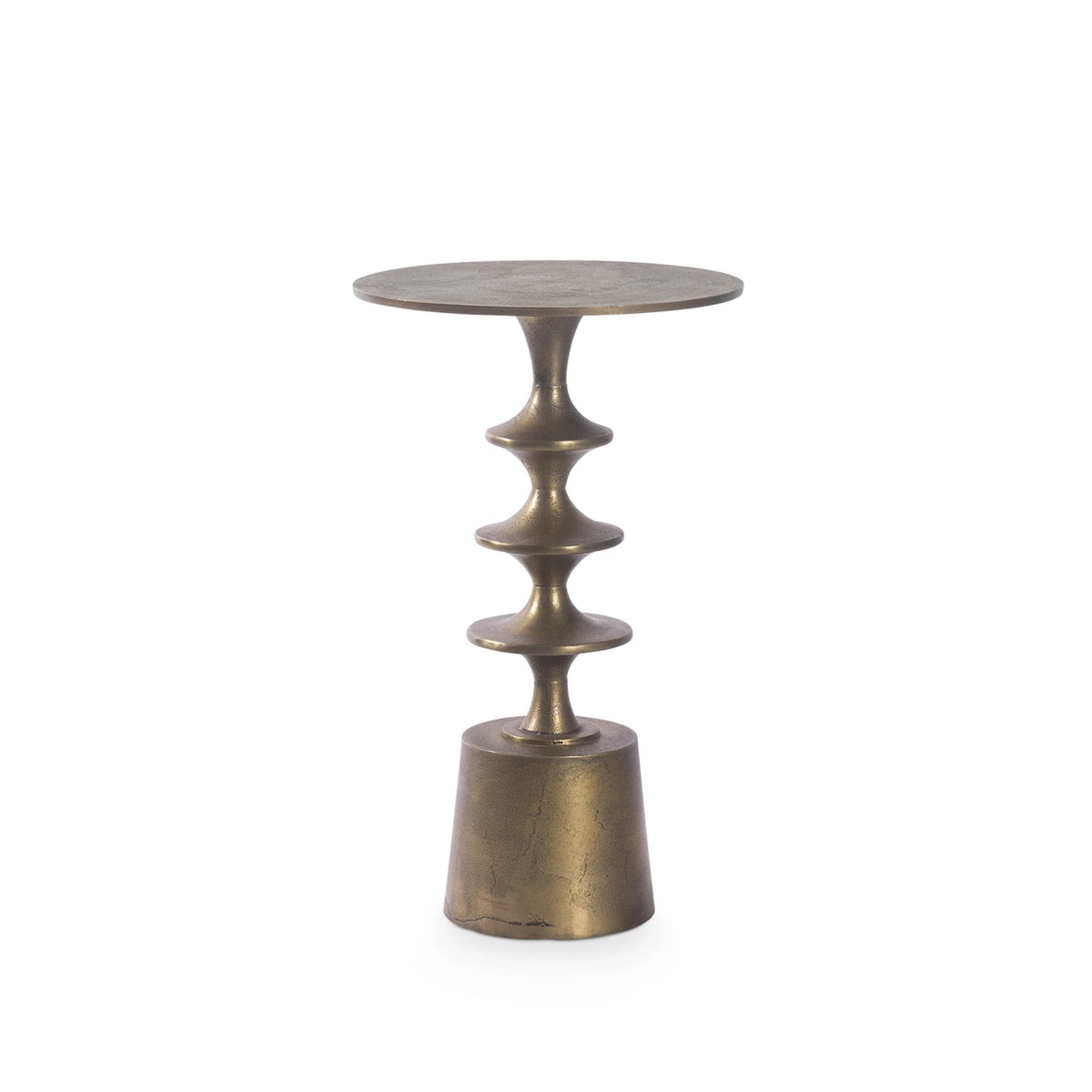 Harmon Small Accent Table by Villa & House — antique brass-finished aluminum with stacked disc base, full view