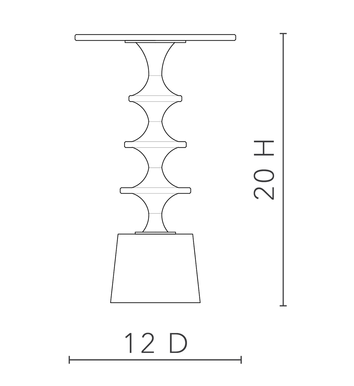 Villa & House Harmon Small Accent Table dimensional diagram — 20-inch height and 12-inch diameter