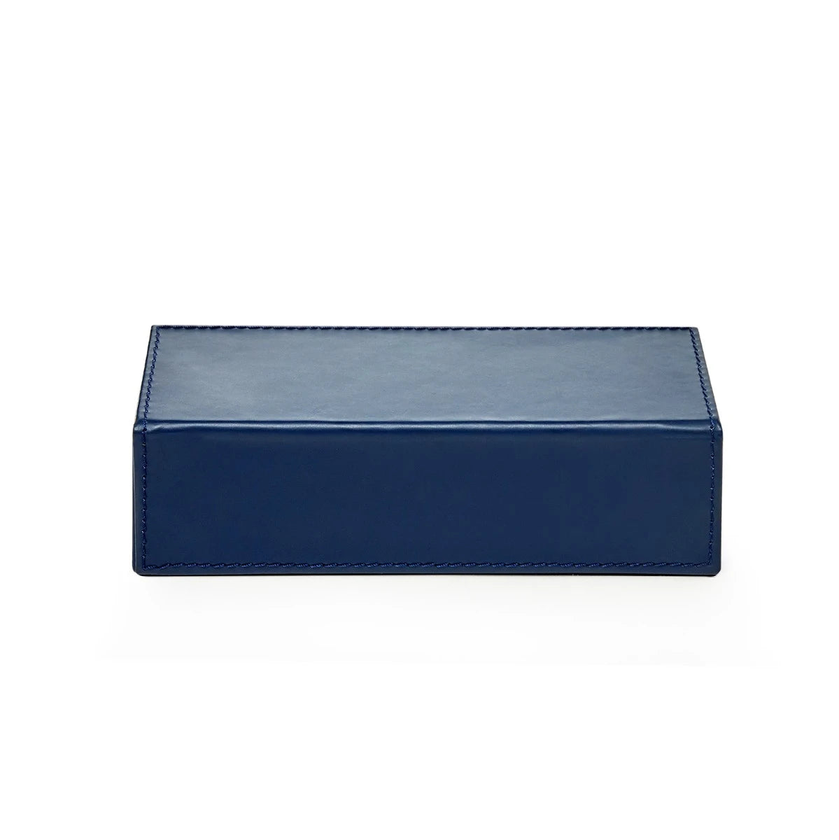 Hunter Pin - Clip Box by Villa & House — Navy Blue top-stitched leather box, closed angled view.