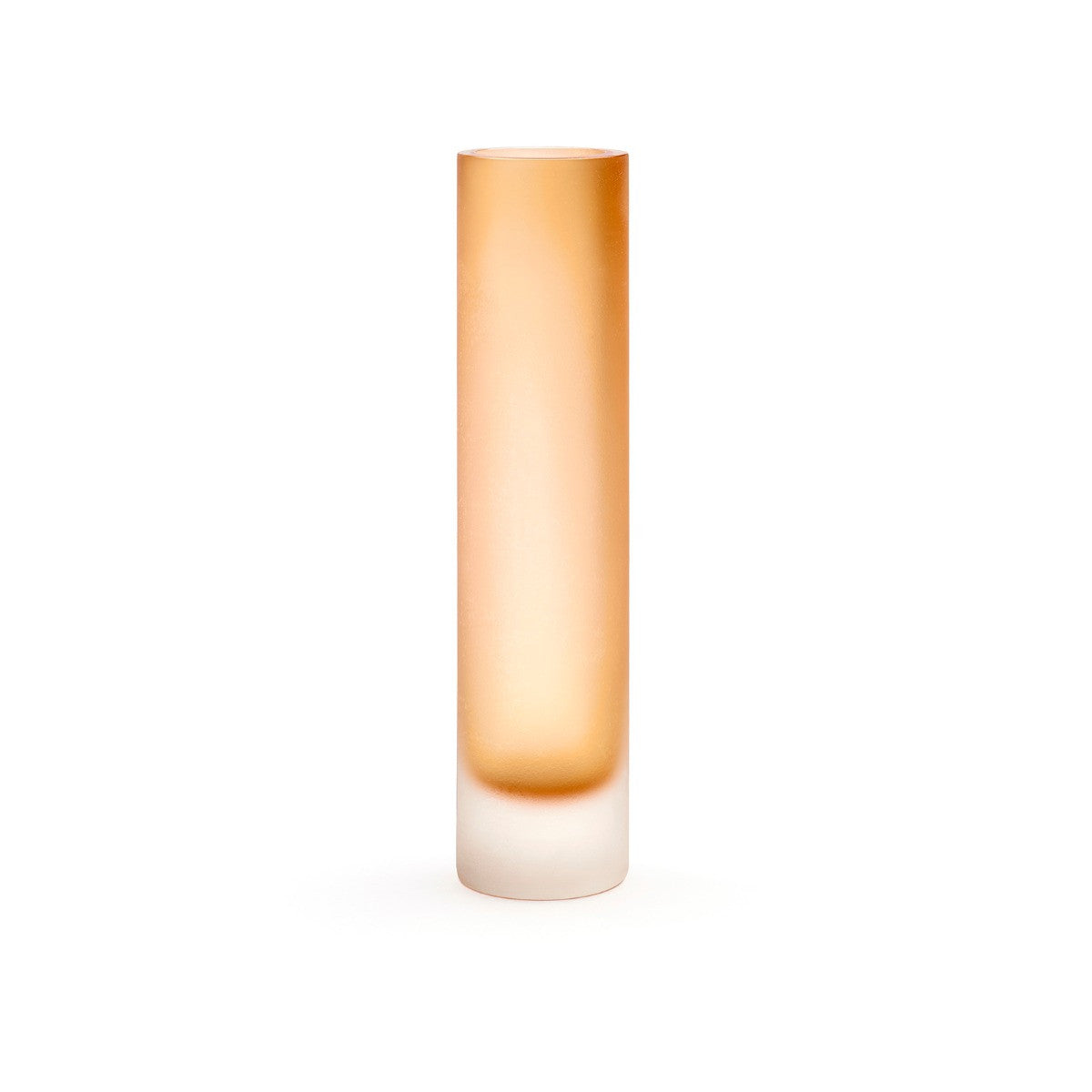Lungo Large Vase by Villa & House — Deep Amber handblown glass cylinder with sandblasted finish, front view.