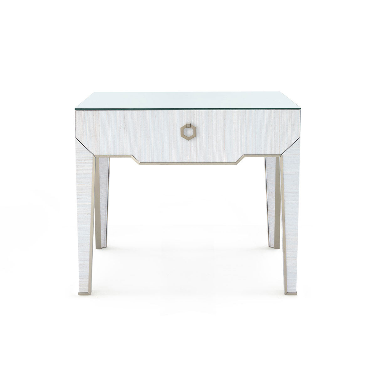 Madeline 1-Drawer Side Table with Glass Top/Platinum Shimmer