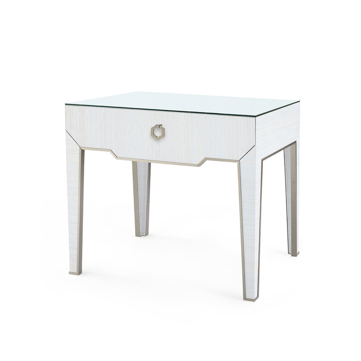 Madeline 1-Drawer Side Table with Glass Top/Platinum Shimmer